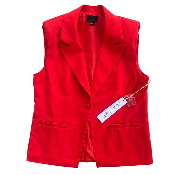 Lumiere Womens L Red Orange Button Sleeveless Blazer Vest Career Business Casual - Picture 1 of 16